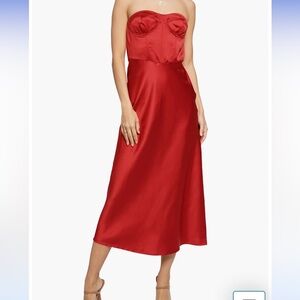 Red strapless dress